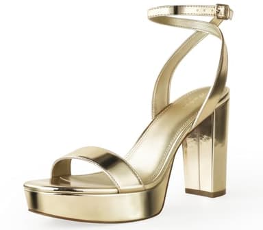 Ankis Platform Heels for Women 93 Inches Chunky Heels Sandals for Women Comfy Open Toe Block Heeled Sandals Nude White Silver Gold Black Ankle Strappy Heels - Image 1