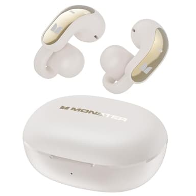 Monster Open Ear AC228 Wireless Headphones, Clip-On Earbuds, Adaptive Comfort, Immersive Audio, Bluetooth 6.0 Open Ear Earbuds with ENC Clear Call, 30H Playtime, IPX5 Water Resistant for Sport, White - Image 1