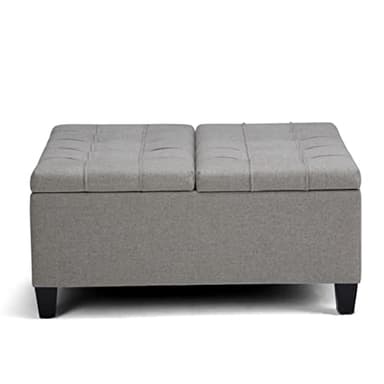 SIMPLIHOME Harrison 36 inch Wide Transitional Square Coffee Table Storage Ottoman in Dove Grey Linen Look Fabric, Assembled, for the Living Room and Bedroom - Image 4