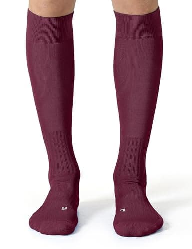 CelerSport 2 Pack Soccer Socks for Youth Kids Adult Over-The-Calf Socks with Cushion, Brown (2 Pack), Large - Image 1