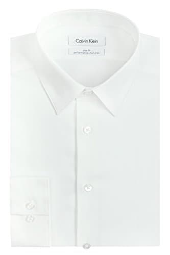 Calvin Klein Men's Slim Fit Non-Iron Herringbone Point Collar Dress Shirt, White, 14.5" Neck 32"-33" Sleeve - Image 3