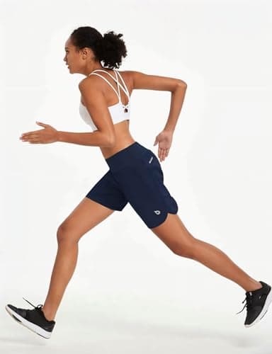 baleaf Womens' 7" Athletic Long Shorts High Waisted Running Workout Shorts Quick Dry with Zipper Pocket Casual Summer Navy Size S - Image 6