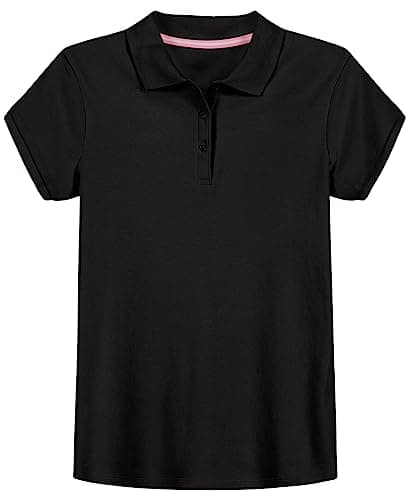 IZOD girls School Uniform Short Sleeve Interlock Polo Shirt, Black, 12 14 US - Image 1