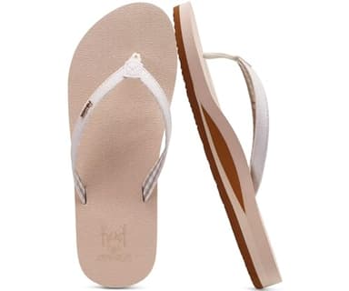 KuaiLu Womens Arch Support Flip Flops Comfortable Yoga Mat Slip on Leather Walking Thong Cushion Sandals Summer Beach Orthotic Slides Travel Essentials Indoor Outdoor Slippers Shoes Beige Size 7 - Image 1