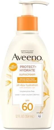 Aveeno Protect + Hydrate Sunscreen Moisturizing Lotion with Prebiotic Oat, Broad Spectrum SPF60, Paraben, & Oil Free, Weightless, Water & Sweat Resistant (80-min) for Sensitive Skin, 12 Fl Oz - Image 3