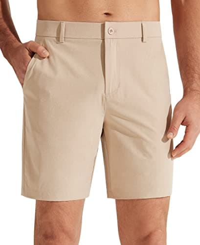 Libin Men's Golf Shorts 7" Work Dress Shorts Casual Flat Front Hybrid Short Lightweight Quick Dry Water Resistant, Khaki, Size 32 - Image 1