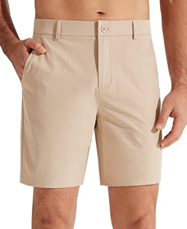 Libin Men's Golf Shorts 7" Work Dress Shorts Casual Flat Front Hybrid Short Lightweight Quick Dry Water Resistant, Khaki, Size 32 - Image 1