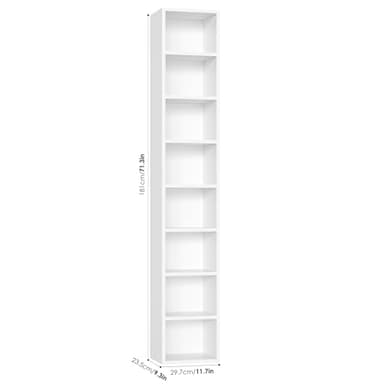 FOTOSOK 2 Pcs 71'' Tall Narrow Bookshelf, 8-Tier Media Tower Rack Set of 2, CD DVD Storage Cabinet with Adjustable Shelves, Tall Narrow Bookcase Skinny Display Bookshelf Slim Shelf, White - Image 3