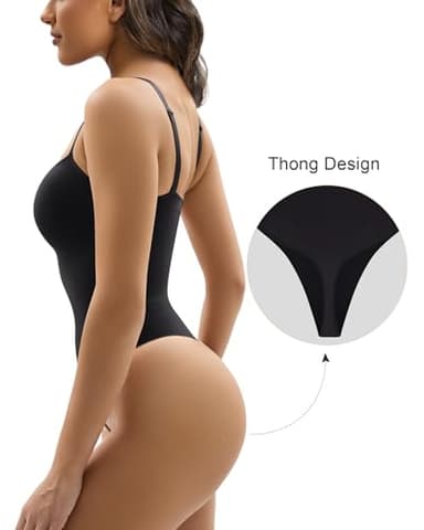 YIANNA Women Shapewear Tummy Control Bodysuit Seamless Sculpting Snatched Waist Body Suit Thong, YA5215-Black-S/M - Image 2
