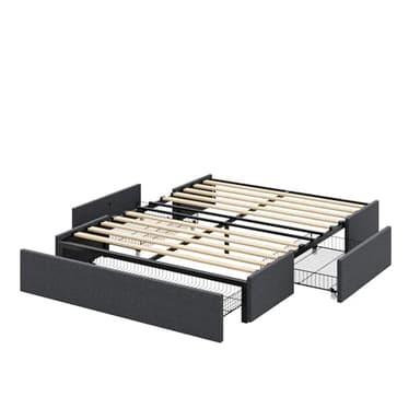 Allewie Full Size Platform Bed Frame with 3 Storage Drawers, Fabric Upholstered, Wooden Slats Support, No Box Spring Needed, Noise Free, Easy Assembly, Dark Grey - Image 9