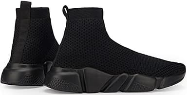 Santiro Walking Shoes for Men Lightweight High Top Sneakers Breathable Knit Socks Athletic Running Shoes Fashion Gym Sports Shoes All Black 7 US - Image 3