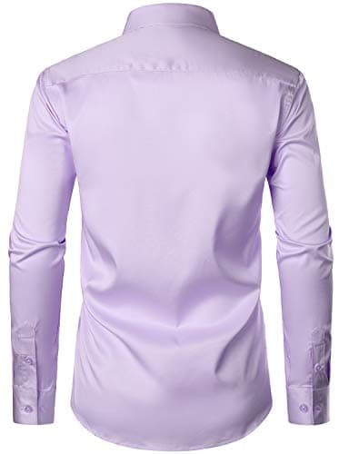 ZEROYAA Men's Urban Stylish Casual Business Slim Fit Long Sleeve Button Up Dress Shirt with Pocket ZLCL29 Lavender Small - Image 3