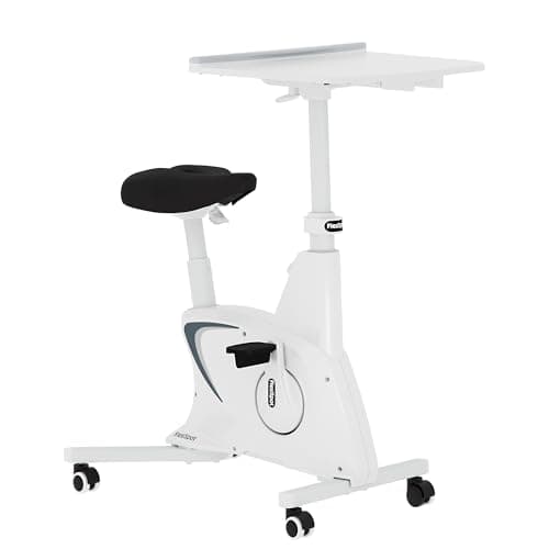 FLEXISPOT Exercise Bike with 2D Desktop, Space Saving Under Desk Bike with Removable Desk, Stationary Bikes Upright Indoor Bikes with 8 Level Magnetic Resistance Upgraded Pro Flywheel, V9PRO-White - Image 1