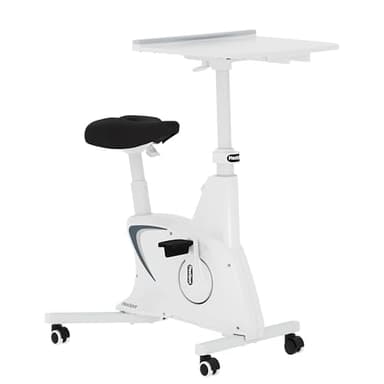 FLEXISPOT Exercise Bike with 2D Desktop, Space Saving Under Desk Bike with Removable Desk, Stationary Bikes Upright Indoor Bikes with 8 Level Magnetic Resistance Upgraded Pro Flywheel, V9PRO-White - Image 1