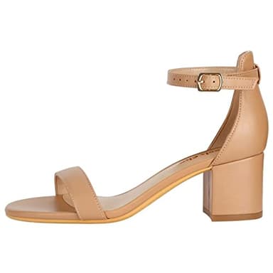 Women's Strappy Chunky Block Low Heeled Sandals 2 Inch Open Toe Ankle Strap High Heel Dress Sandals Daily Work Party Shoes Nude Size 8.5 - Image 2