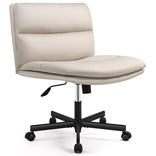 EMIAH Armless Office Desks Chair with Wheels PU-Padded Vanity Chair Mid-Back Ergonomic Home Office Computer Chair Comfortable Adjustable Swivel Task Chair with Thickened Cushion - Image 1