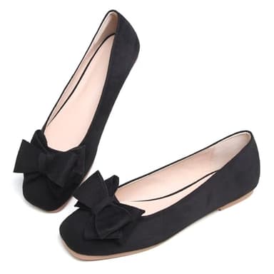 TN TANGNEST Women Cute Bowknot Flats Soft Slip On Flats Comfort Square Toe Casual Dress Flat Shoes Black 42(9) - Image 2