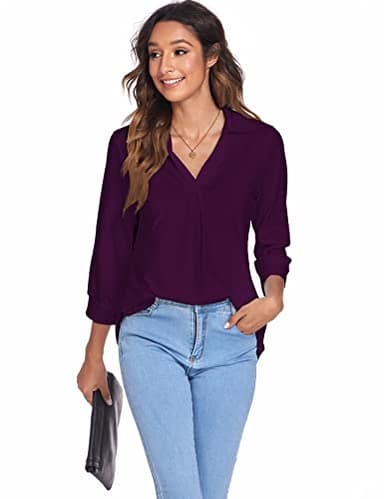 Newchoice Womens V Neck 3/4 Sleeve Shirts Business Casual Tops Ladies Stylish Work Blouses Dressy Loose Fit Tunic Tops (Dark Purple, XL) - Image 5