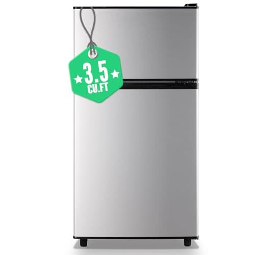WANAI Mini Fridge with Freezer, 3.5 cubic feet 2- Doors Small Refrigerator Features 7 Gear Mechanical Control, Side Bottle Rack, Ideal for Dorm, Kitchen, Apartment, Office, Silver - Image 1