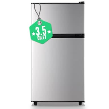 WANAI Mini Fridge with Freezer, 3.5 cubic feet 2- Doors Small Refrigerator Features 7 Gear Mechanical Control, Side Bottle Rack, Ideal for Dorm, Kitchen, Apartment, Office, Silver - Image 1