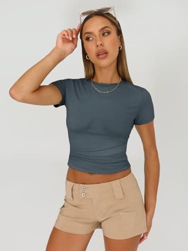 AUTOMET Womens 3 Piece Short Sleeve Shirts Basic Going Out Slim Fitted Crop Tops 2025 Summer Y2k Clothes Black,White,Haze Blue XL - Image 4
