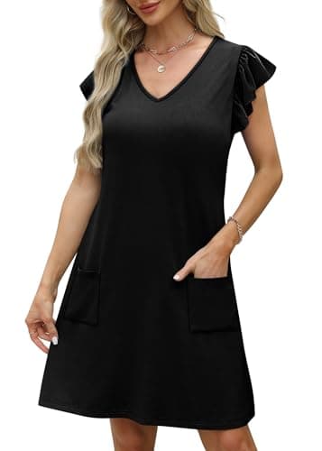 OFEEFAN Womens Summer Dresses 2025 Seniors Sundresses Beach Vacation Clothes Boho Hawaiian Casual Elegant Classy Date Outfits Plain Black L - Image 4