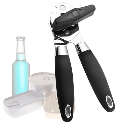 ZKIRON Easy Turn Manual Can Opener and Bottle Opener - Heavy Duty Stainless Steel Can Openers for Seniors, Smooth Edge, Ergonomic Handle, Durable Sharp Cutting Wheel (Black) - Image 1