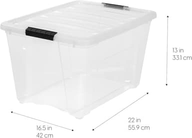 IRIS USA 54 Qt Stackable Plastic Storage Bins with Lids, 6 Pack - BPA-Free, Made in USA - See-Through Organizing Solution, Latches, Durable Nestable Containers, Secure Pull Handle - Clear - Image 2