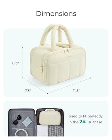BAGSMART Travel Toiletry Bag, Puffy Large Toiletry Bag for Women, Lightweight Cosmetic Makeup Bag Organizer with Handle for Traveling, Accessories, Essentials, Toiletries （Beige - Image 7