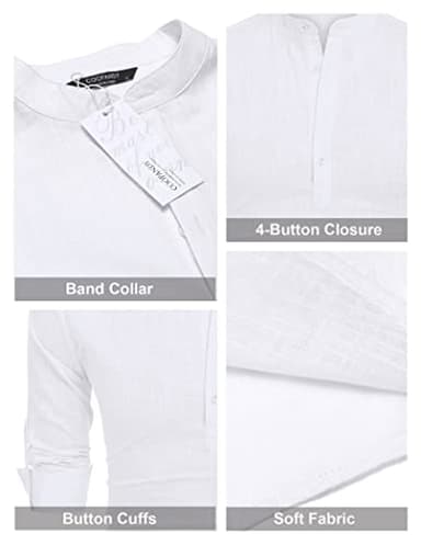 COOFANDY Men's Cotton Linen Henley T-Shirts Long Sleeve Hippie Casual Beach T-Shirts - Image 5