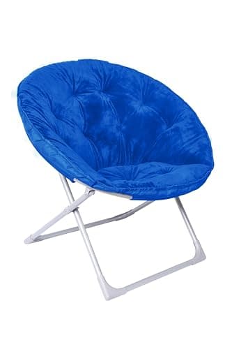 Amazon Basics Faux Fur Saucer Shaped Chair with Foldable Metal Frame, Blue, 32.3"D x 27.2"W x 32.3"H - Image 1