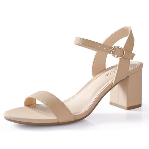 Ankis Nude Black Heels, 2.5'' Block Chunky White Clear Silver Heel Dressy Open Toe Heels For Women Ankle Strap Low Short Thick Strappy Dress Comfortable Sandal Casual Party Wedding Event Summer Shoes - Image 1