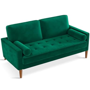 Vesgantti 56" Green Velvet Couch, Comfy Couch with Spring Cushions, Sturdy Wooden Small Sofa for Small Spaces, Modern 2 Seater Sofa with Tufted Seat, Living Room Loveseat - Image 1