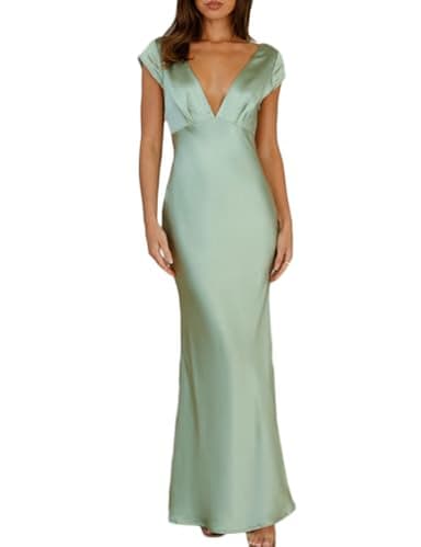 Halfisland Womens Summer V Neck Cap Sleeve Backless Maxi Dress Elegant Twist Cut Out Midi Dresses Wedding Guest Sage - Image 1