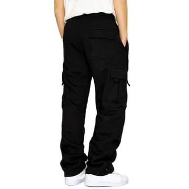 Lasjixion Men's Cargo Sweatpants Open Bottom Fleece Hiking Jogger Cargo Sweatpants for Men with Pockets Black - Image 2