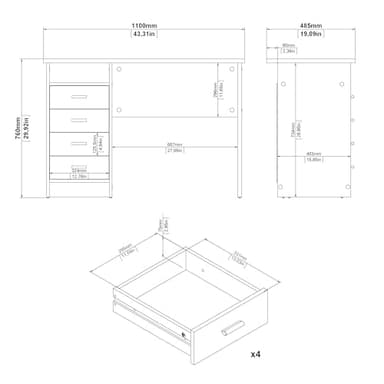 Tvilum 4-Drawer Desk, Modern White Office Writing Desk with Storage, Compact and Functional Desk for Home or Office - Image 8