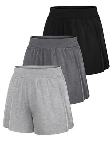 Neer 3 Pack Soft Casual Shorts for Women, Lounge Shorts Comfy Elastic Waist Bottoms for Summer Walking Gym Sleep Indoor(Black, Heather Gray, Light Heather Gray,XL) - Image 2