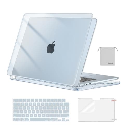 MOSISO Compatible with MacBook Air 15 inch Case M4 M3 M2 2025 2024 2023 Release A3241 A3114 A2941 with Touch ID, Plastic Hard Shell Case&Keyboard Cover&Screen Protector&Storage Bag, Crystal Sky Blue - Image 1