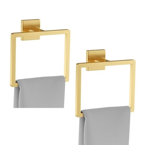 2-Piece Brushed Gold Towel Ring,Square Hand Towel Holder,Stainless Steel Modern Towel Holder Wall-Mounted Bathroom Towel Ring Towel Rack - Image 1