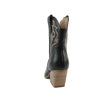 Soda “BLAZING” ~ Women Western Stitched Pointe Toe Low Heel High Top Ankle Shaft Boot Bootie (BLACK PU, us_footwear_size_system, adult, women, numeric, medium, numeric_7) - Image 3