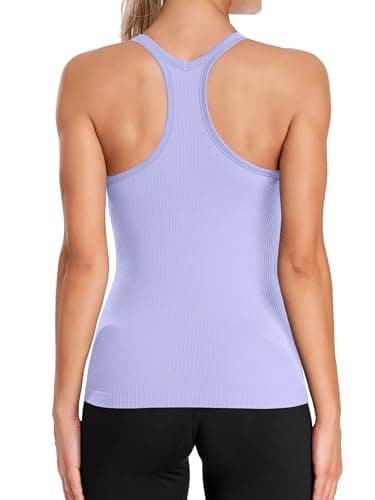ATTRACO Women's Ribbed Workout Tank Top with Built-in Bra Yoga Athletic Camisole Purple XL - Image 2