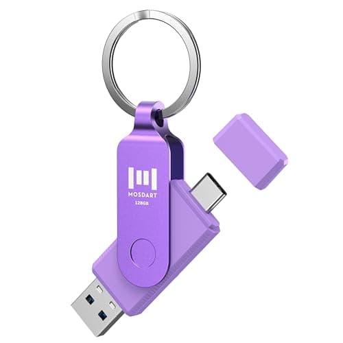 MOSDART 128GB Dual USB C Flash Drive, Speed Up to 150MB/S Type C 3.1 Thumb Drive with Keychain and LED Indicator, exFAT Memory Stick for iPhone 15 and 16, iPad, Android Phone, Tablet, Laptop, Purple - Image 1