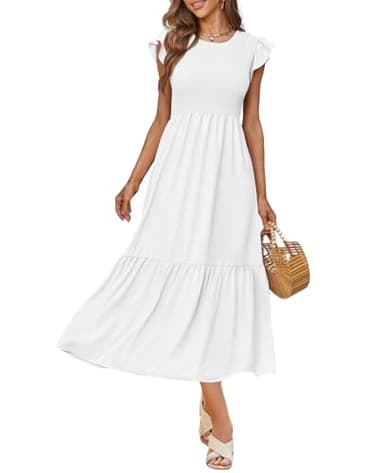 OFEEFAN Maxi Dresses for Women 2025 Beach Vacation Clothes Summer Wedding Guest Dress White L - Image 2