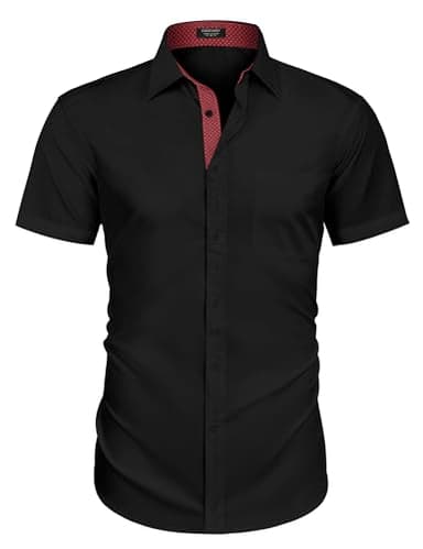 COOFANDY Men's Casual Dress Shirts Short Sleeve Button Down Business Wrinkle Free Untucked Stretch Shirts Black - Image 2