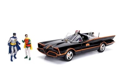 Jada DC Comics 1:18 1966 Classic TV Series Batmobile Light-Up Die-cast Car with 3" Batman and Robin Figures, Toys for Kids and Adults - Image 1