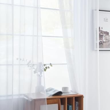 youleyar Solid Sheer Rod Pocket Curtain Voile Draperies 2 Panels White Beige Black Grey Coffee 60 Inch Width 96 Inch Long 1 Pair for Kitchen Bedroom Children Living Room Yard(White,60Wｘ96L) - Image 4