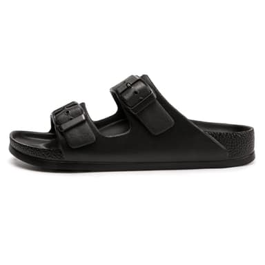 FUNKYMONKEY Women's Comfort Slides Double Buckle Adjustable EVA Flat Sandals (7 M US-Women, Black) - Image 3