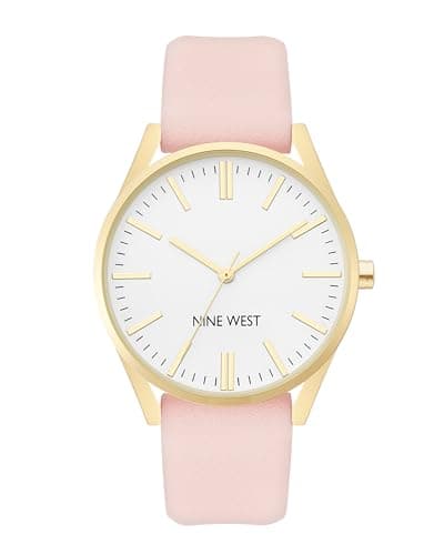Nine West Women's NW/1994WTPK Gold-Tone and Pastel Pink Strap Watch - Image 1