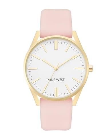 Nine West Women's NW/1994WTPK Gold-Tone and Pastel Pink Strap Watch - Image 1
