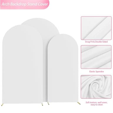 Wokceer Wedding Arch Cover (7.2FT, 6.6FT, 6FT) Set of 3 Spandex Fitted Wedding Arch Stand Covers for Round Top Chiara Arch Backdrop Stands Cover for Birthday Party Ceremony Banquet Decor White - Image 5